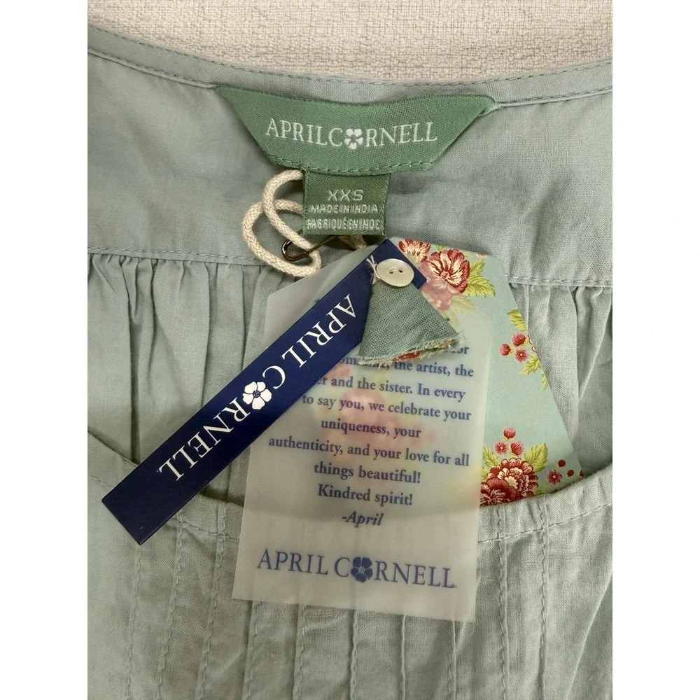 April Cornell NWT Blue Embroidered Floral Tank Midi Dress Cotton Sz XXS FLAW - Picture 10 of 13
